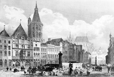 Alter Markt (Cologne) with Town Hall and Town Hall Tower. In the Background the Unfinished Cologne Cathedral by Adolphe Rouargue